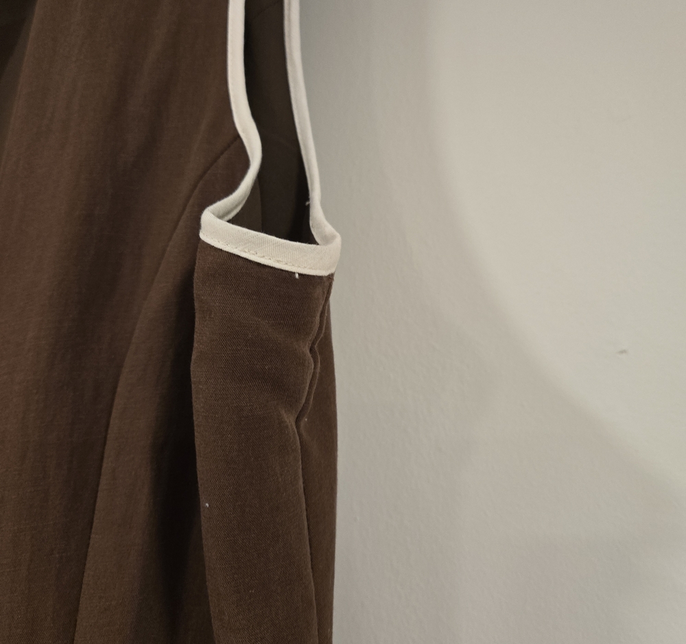 Sleeveless Chocolate Brown Wrap-Front Midi Dress with White Piping - Picture 7 of 7